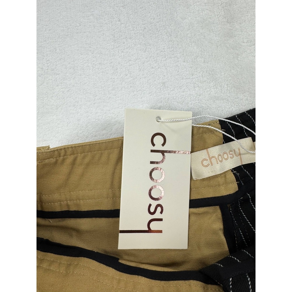NWT Choosy‎ Two-Tone Pinstripe Cargo Pants Women's 2 Tan Black Pull-On Wide-Leg - Picture 9 of 12
